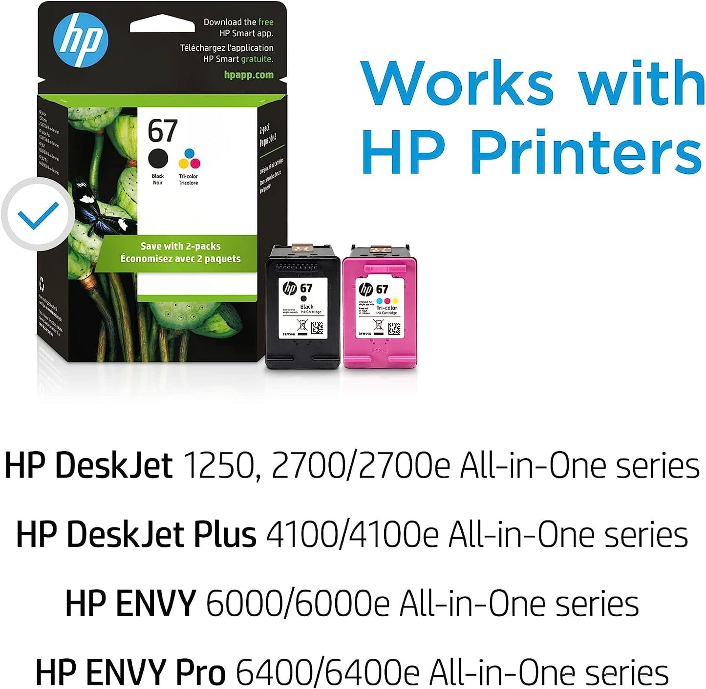 67 Ink Cartridge for HP 67 67xl Ink Cartridges - Black | Color (Tri-Color), 2 Pack