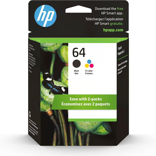 64 Ink for HP 64XL Ink Cartridge Combo Pack Ink 64 for HP Envy Photo 7855 7155 6255 6230 6252 6258 7120 6220 7130 7132 7158 7164 7820 7830 7858 7864 7800 Printer (1 Black, 1 Tri-Color)