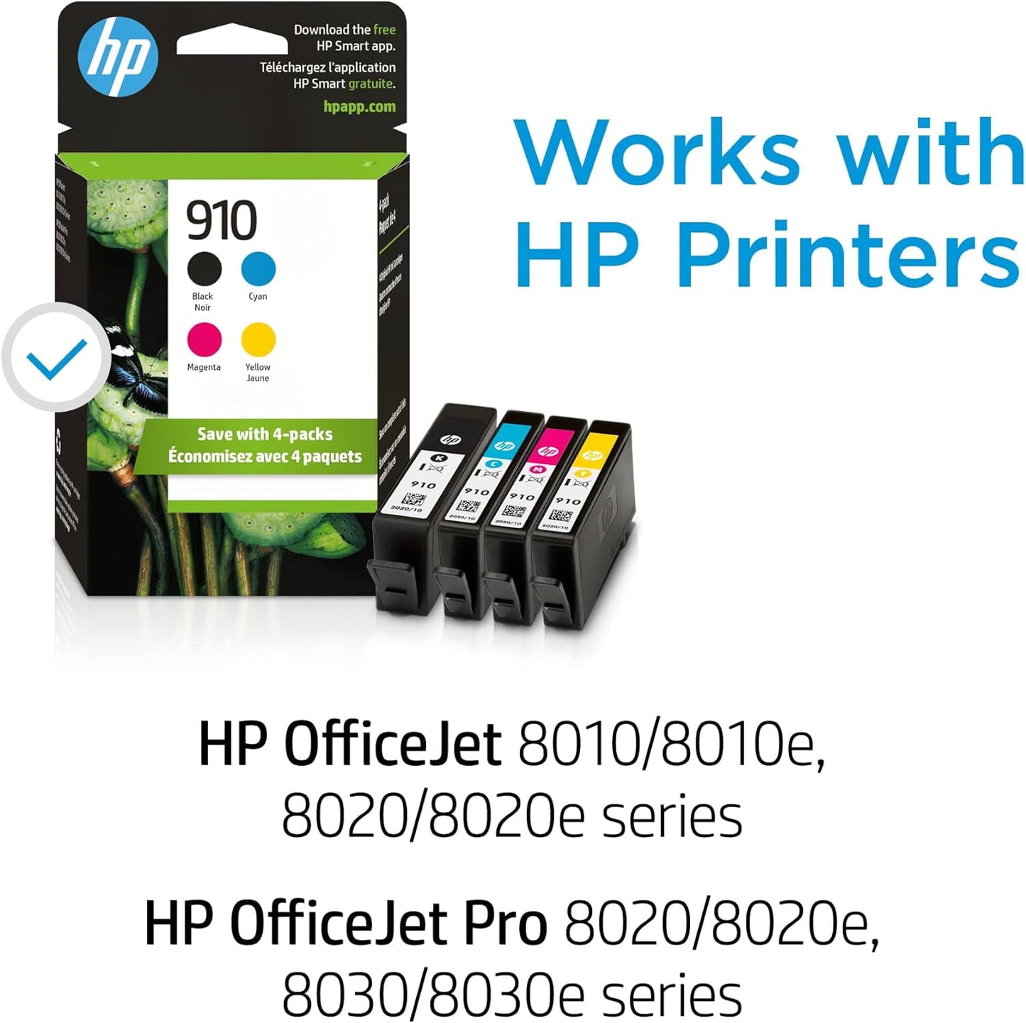 910 Ink for HP 910 910XL Ink Cartridges - (Cyan Magenta Yellow Black), 4 Pack